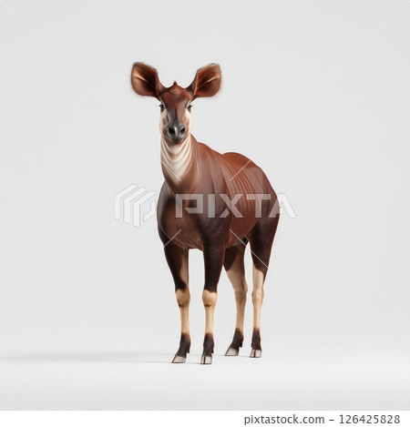 Okapi Standing on White Background 126425828