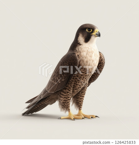 Peregrine Falcon Standing on White Background 126425833