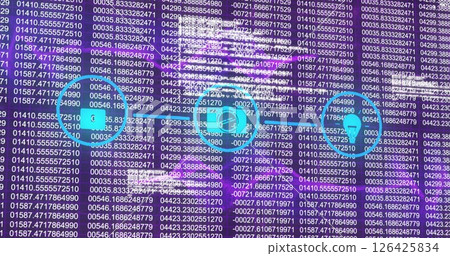 Image of network of connections with icons over data processing 126425834