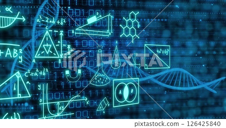 Image of dna strands and scientific data processing over binary coding Image of dna strands and scientific data processing over binary coding 126425840