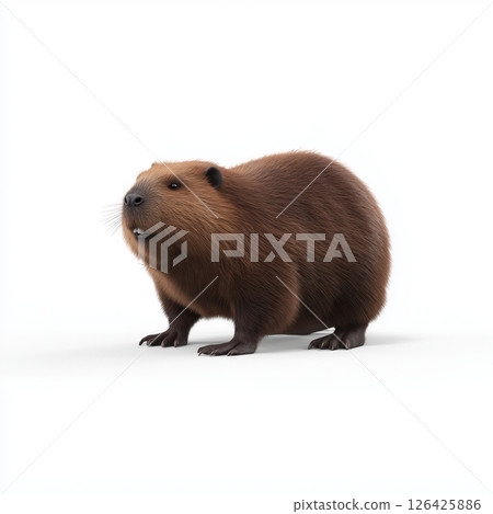 Standing Beaver on White Background 126425886