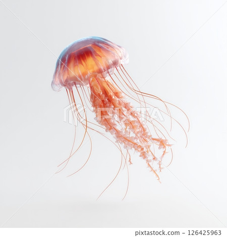 Vibrant Red Jellyfish on White Background 126425963