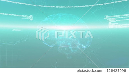 Image of data processing over digital brain on blue background Image of data processing over digital brain on blue background 126425996