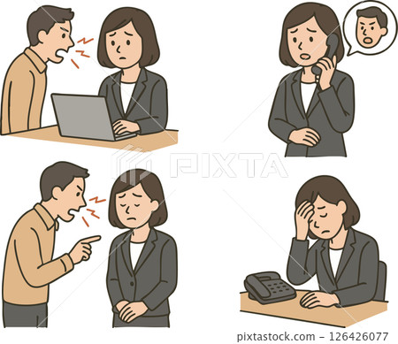 Assortment of office ladies handling complaints 126426077