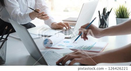 Close up Business people meeting to discuss the situation on the market. Business Financial Concept 126426221