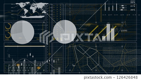 Image of financial data processing over black background Image of financial data processing over black background 126426848