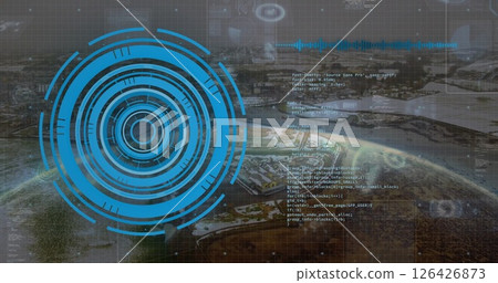 Image of scope scanning with data processing over landscape 126426873
