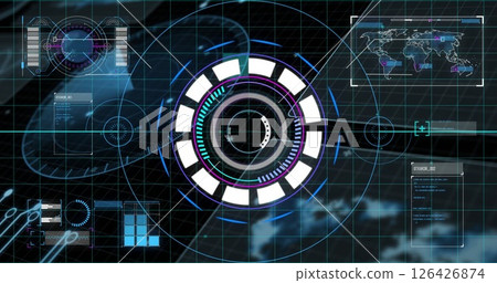 Image of scope scanning with data processing on black background 126426874