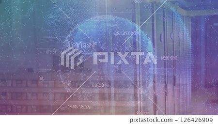 Image of globe and data processing over computer servers 126426909