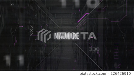 Image of malware text and data processing over computer servers 126426910