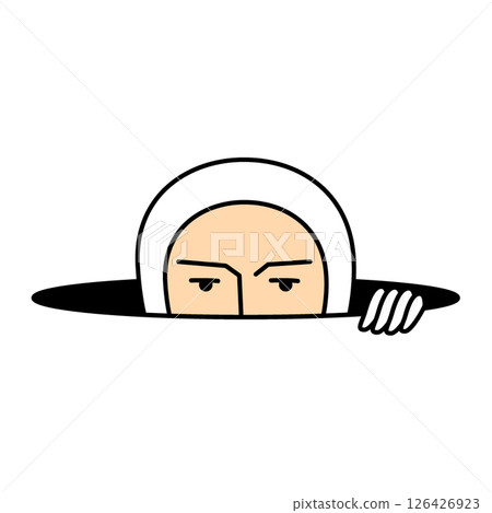 一個穿著白色緊身衣的人從洞裡探出來 一個穿著白色緊身衣的人從洞裡探出來 126426923