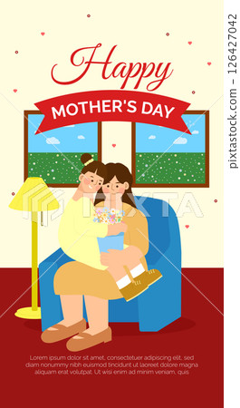 Mother Day celebration with heartwarming moments and family love. Vector illustration 126427042