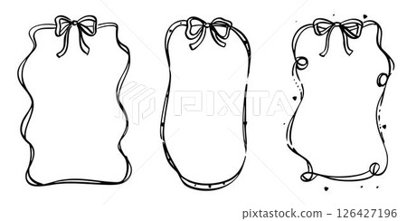 Ribbon frames Ink doodles - retro and simple monochrome ribbon frame set 126427196