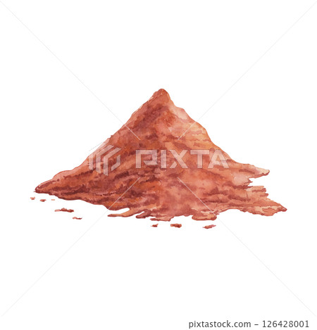 Watercolor illustration of a pile of red chili powder isolated on a white background. Perfect for spice, seasoning, paprika, and culinary themes. Hand-drawn food art for kitchen, packaging design 126428001