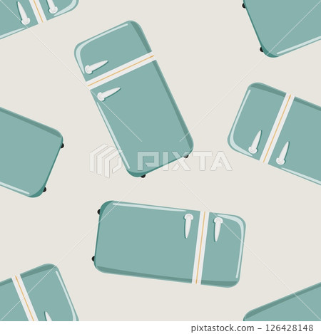 Seamless pattern with retro refrigerators on light background 126428148
