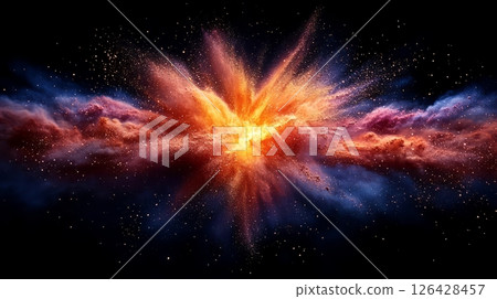 Vibrant cosmic explosion with vivid colors illuminating the dark universe. 126428457