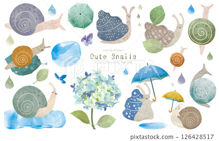 Watercolor illustrations of various snails Watercolor illustrations of various snails 126428517
