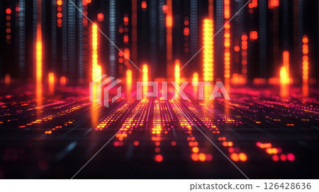 Abstract digital landscape showcasing vibrant light patterns and colors. 126428636