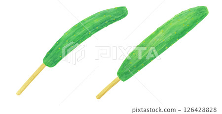 一根醃黃瓜的模擬水彩插圖素材 126428828