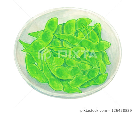 盤子裡的毛豆模擬水彩畫 126428829