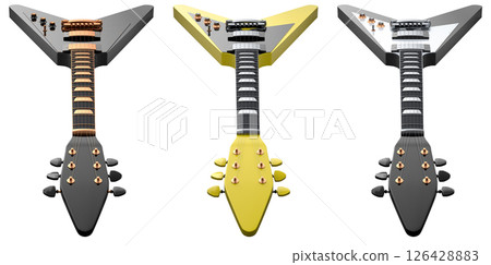 Set of electric acoustic guitar isolated on white transparent background. 126428883