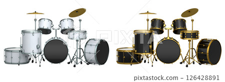 Set of realistic drums with metal cymbals or drumset on white background 126428891