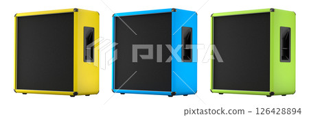 Set of classical electric and acoustic guitar amplifier isolated on white background. Set of classical electric and acoustic guitar amplifier isolated on white background. 126428894