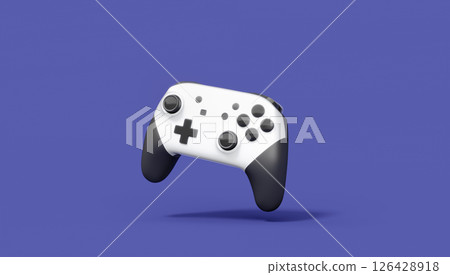 Realistic white video game joystick or gamepad on violet background 126428918