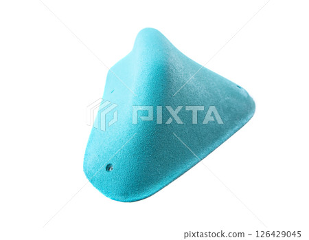 Blue climbing hold with smooth rounded edges isolated on white background. Oval shape for hand or foot grip on climbing walls. Ideal for sports store or catalog. Blue climbing hold with smooth rounded edges isolated on white background. Oval shape for hand or foot grip on climbing walls. Ideal for sports store or catalog. 126429045