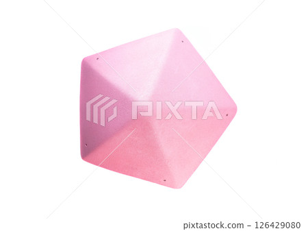 Pink pentagon-shaped climbing hold with rough texture isolated on white background. Used as hand or foot grip for climbing walls. Perfect for catalog or shop. Pink pentagon-shaped climbing hold with rough texture isolated on white background. Used as hand or foot grip for climbing walls. Perfect for catalog or shop. 126429080
