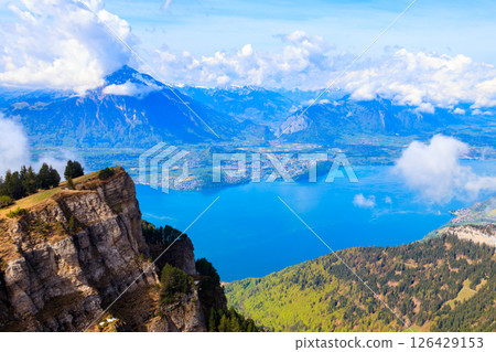 View of Lake Thun (Thunersee) from Niederhorn, Switzerland View of Lake Thun (Thunersee) from Niederhorn, Switzerland 126429153