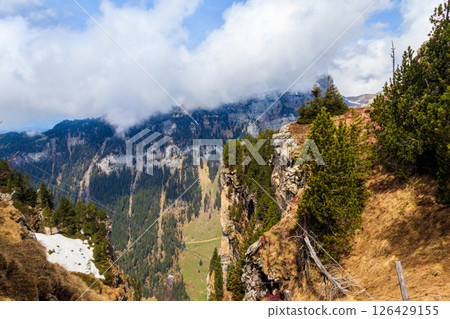 View of Justital (Justi Valley) from Niederhorn mountain in Beatenberg, Switzerland View of Justital (Justi Valley) from Niederhorn mountain in Beatenberg, Switzerland 126429155