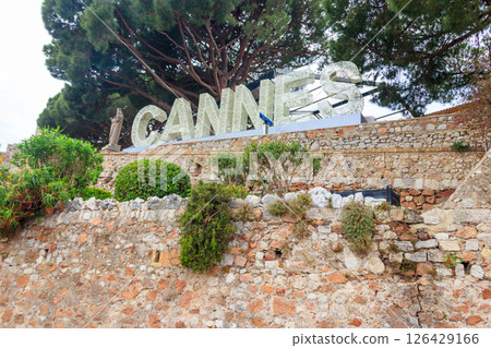 The sign Cannes on the top of the hill in Cannes, French Riviera, France The sign Cannes on the top of the hill in Cannes, French Riviera, France 126429166