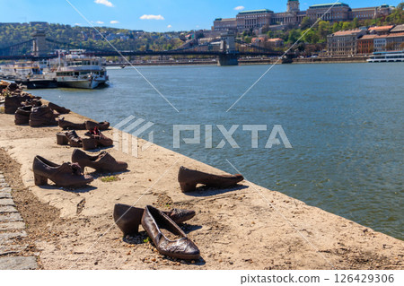 Shoes on the Danube bank - Monument as a memorial of the Jewish victims of the Holocaust during WWII in Budapest, Hungary Shoes on the Danube bank - Monument as a memorial of the Jewish victims of the Holocaust during WWII in Budapest, Hungary 126429306