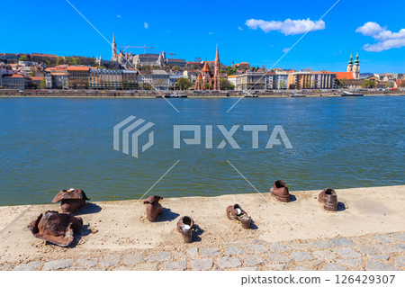 Shoes on the Danube bank - Monument as a memorial of the Jewish victims of the Holocaust during WWII  in Budapest, Hungary 126429307