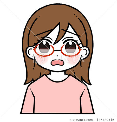 Illustration of a woman with glasses and a troubled face 126429316