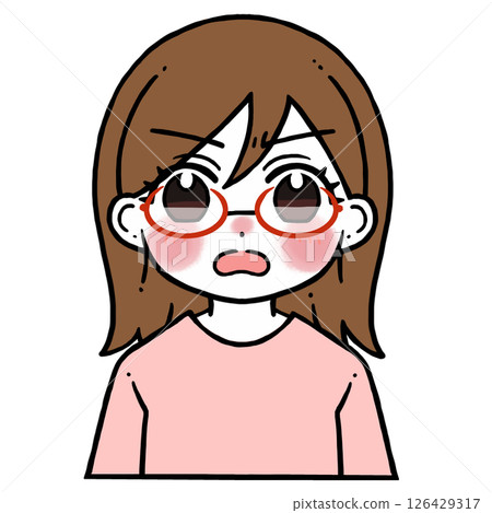 Illustration of a woman with glasses and a very angry face 126429317
