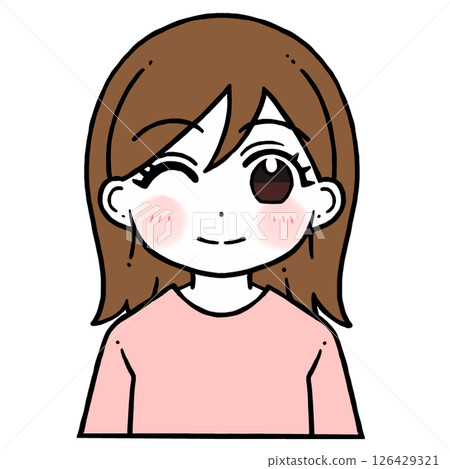 Illustration of a woman smiling with a wink 126429321