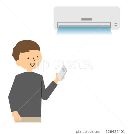 Illustration of a man using an air conditioner 126429401