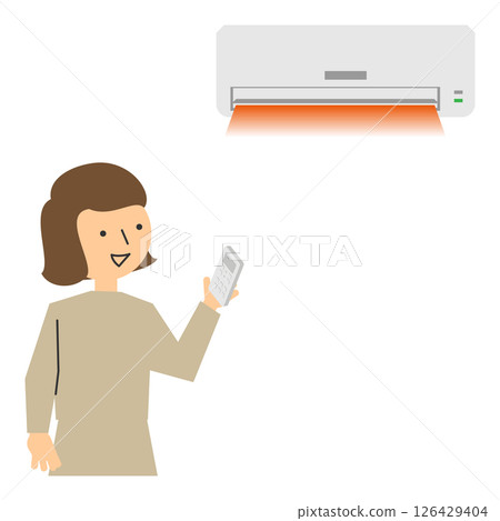 Illustration of a woman using an air conditioner for heating 126429404
