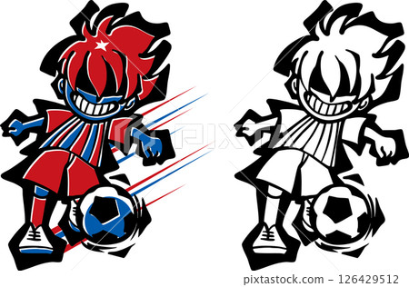 Soccer illustration <boy, child, red & blue> 126429512