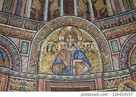 Christ Pantocrator, mosaic from facade of the Basilica Saint Mark,, Venice, Italy Christ Pantocrator, mosaic from facade of the Basilica Saint Mark,, Venice, Italy 126429557