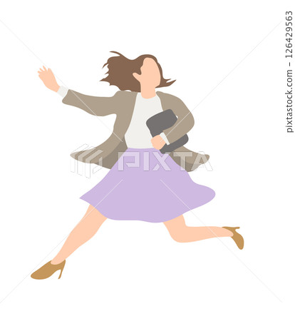 Business woman jumping with a PC / skirt / brown hair 126429563