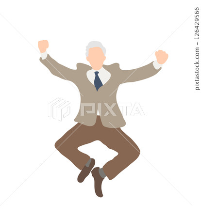 Businessman jumping in a fist pump (senior, brown suit) 126429566