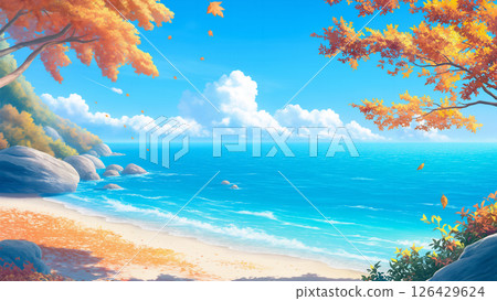 秋季海岸風光，動漫風格 126429624
