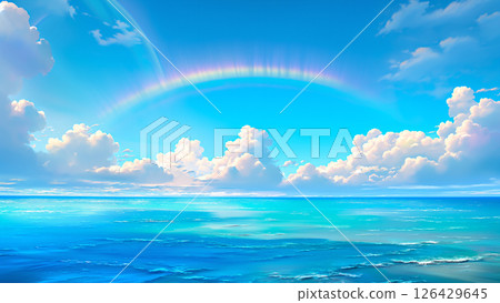 Beautiful rainbow and seascape, anime style 126429645