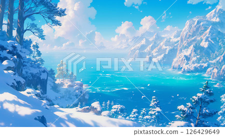 Winter coastal landscape, anime style 126429649
