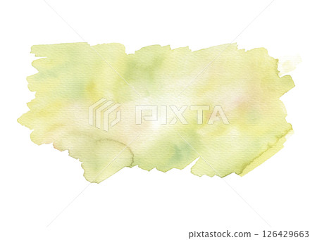 Watercolor olive green background with light yellow-green shades and soft texture. Hand-painted abstract stain, splash, or blotch. Artistic brush stroke perfect for natural, organic, and eco designs. 126429663