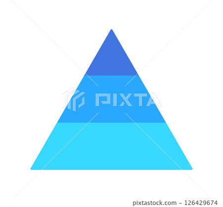Triangular shape divided into three - simple 3 color infographic template with pyramid shape Triangular shape divided into three - simple 3 color infographic template with pyramid shape 126429674