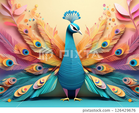 Paper craft style peacock (pastel colors) Paper craft style peacock (pastel colors) 126429676